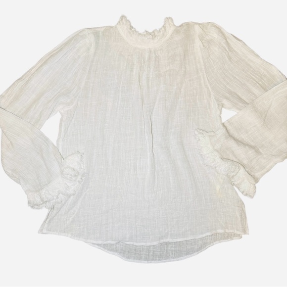 Free People FP One Textured Ruffle Blouse Ivory Size Small - Picture 4 of 9